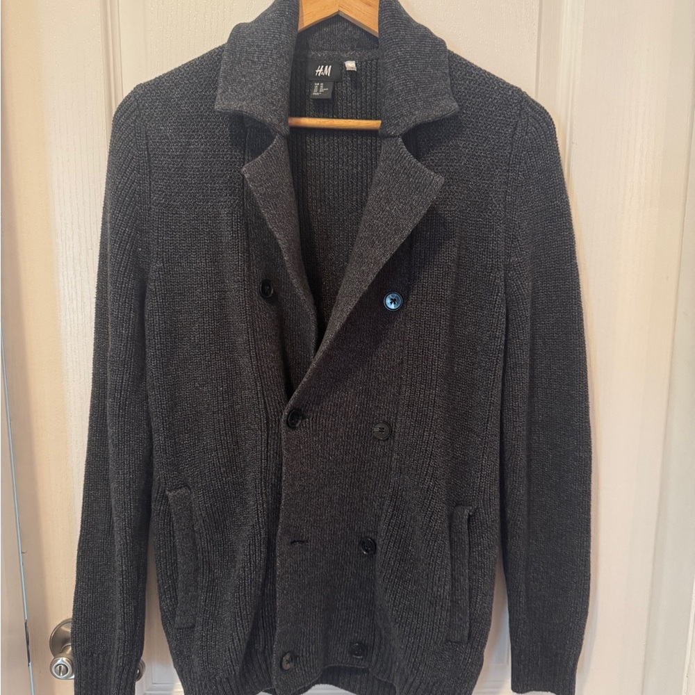 H&M Charcoal Double-Breasted Knit Jacket